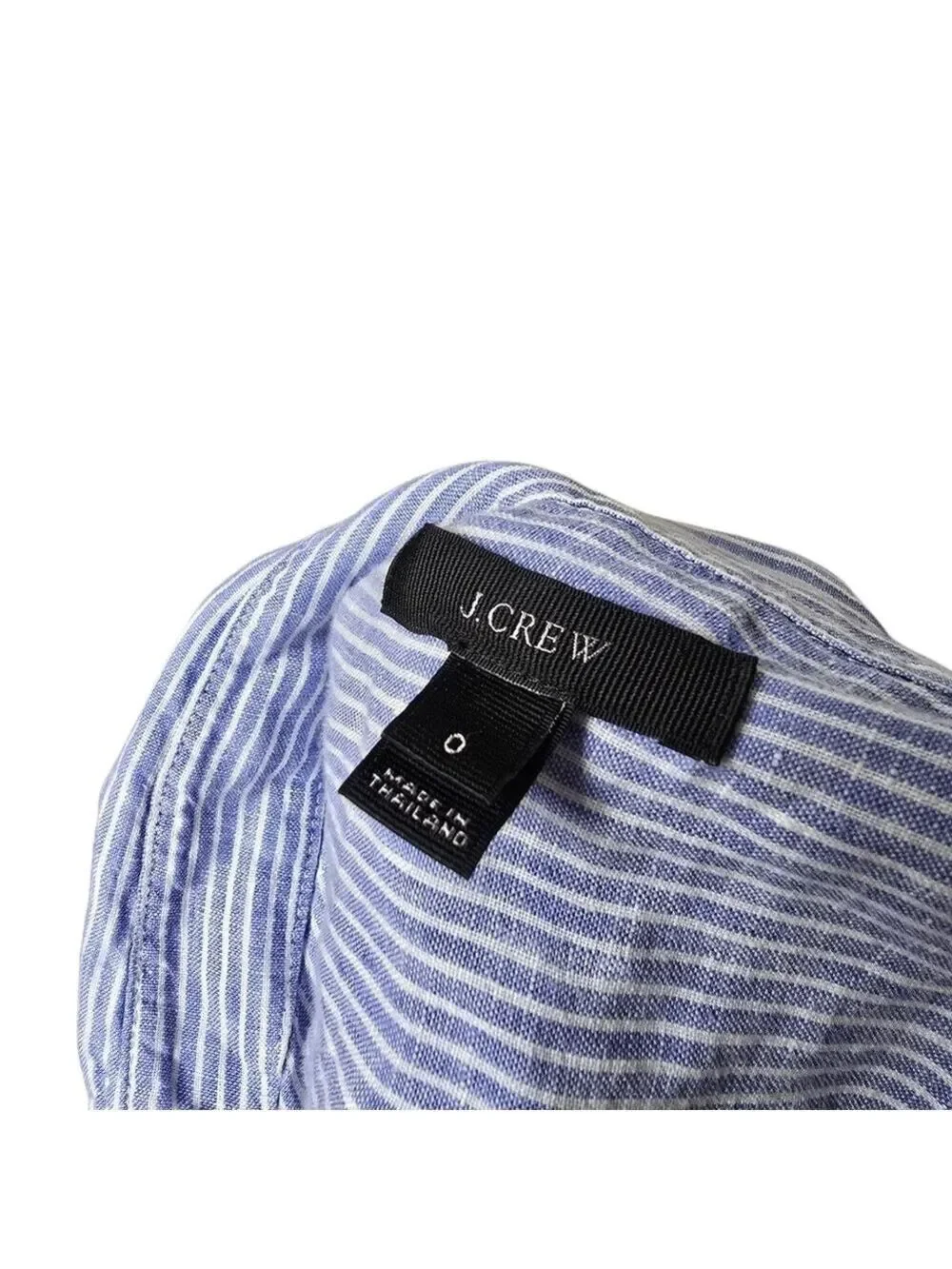 J. Crew Linen Striped Half Button Down Shirt Long Sleeve White Blue 0